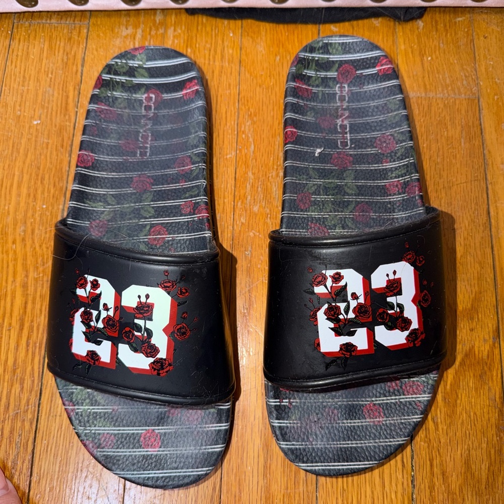 Black and Red Slide Sandals